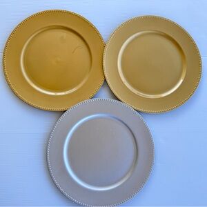 Gold & Champagne Charger Plates Set of 3 Beaded Rim 13” Table Decor GREAT  COND